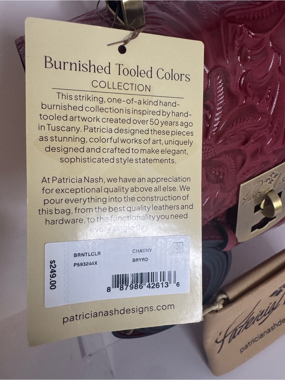 #438 Patricia Nash NWT Chauny Red Floral Burnished Tooled Leather Two-Way Bag - Picture 4 of 15